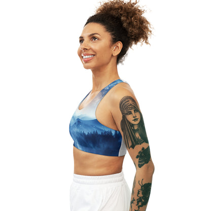 Moody Blue Mountain Landscape - Seamless Sports Bra