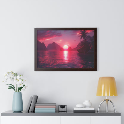 Synth-wave Sunrise - Framed Horizontal Poster