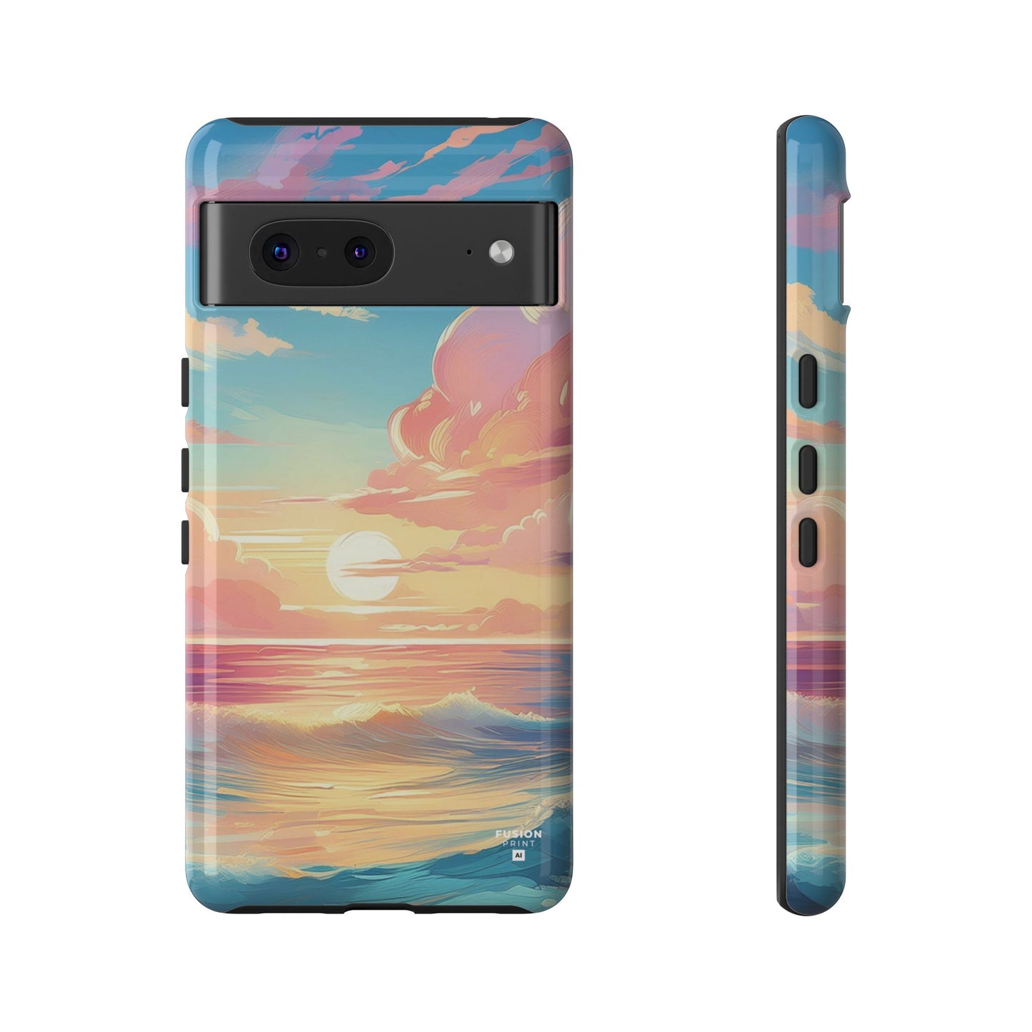 Pop Art Pastel Sky with Clouds Above the Ocean Phone Case