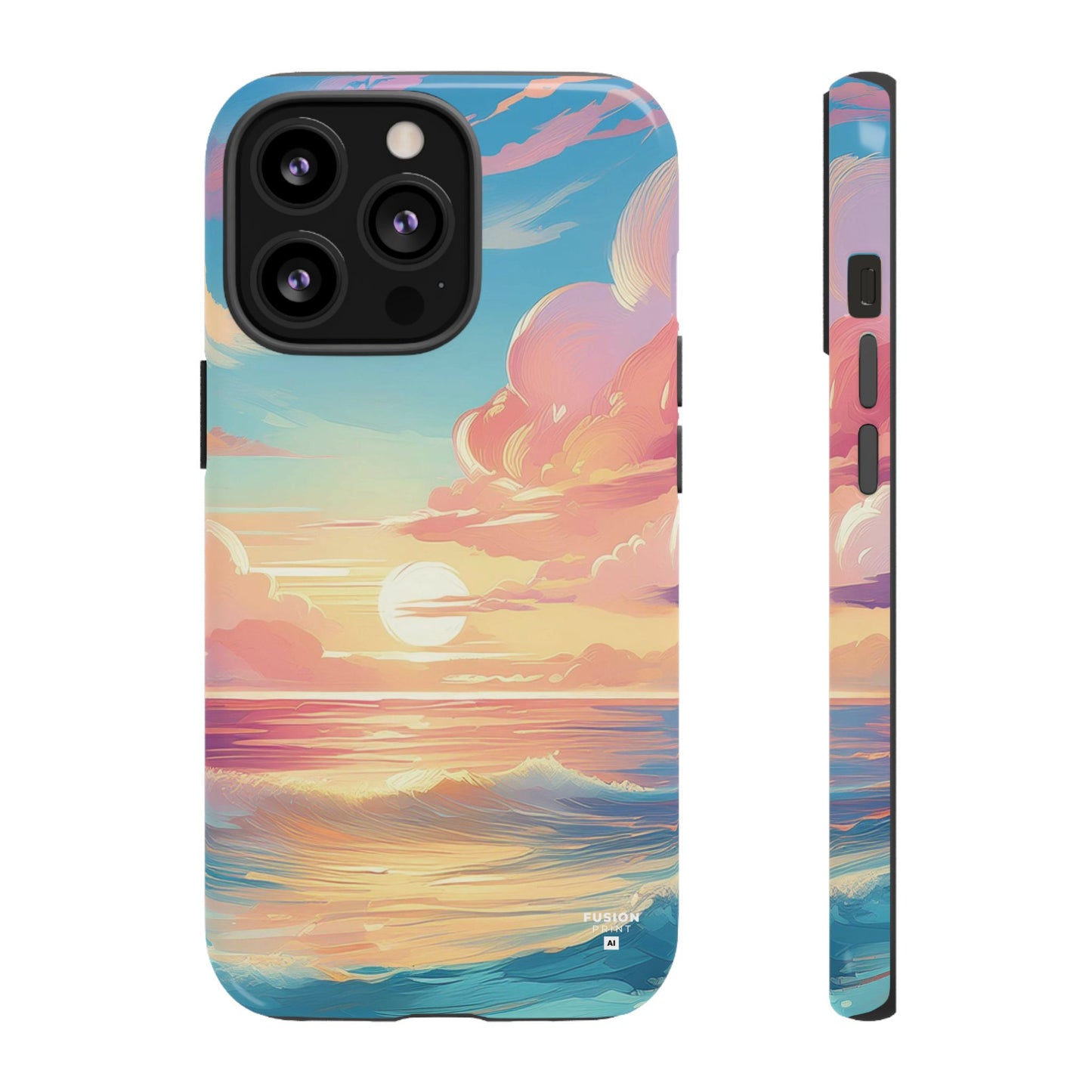 Pop Art Pastel Sky with Clouds Above the Ocean Phone Case