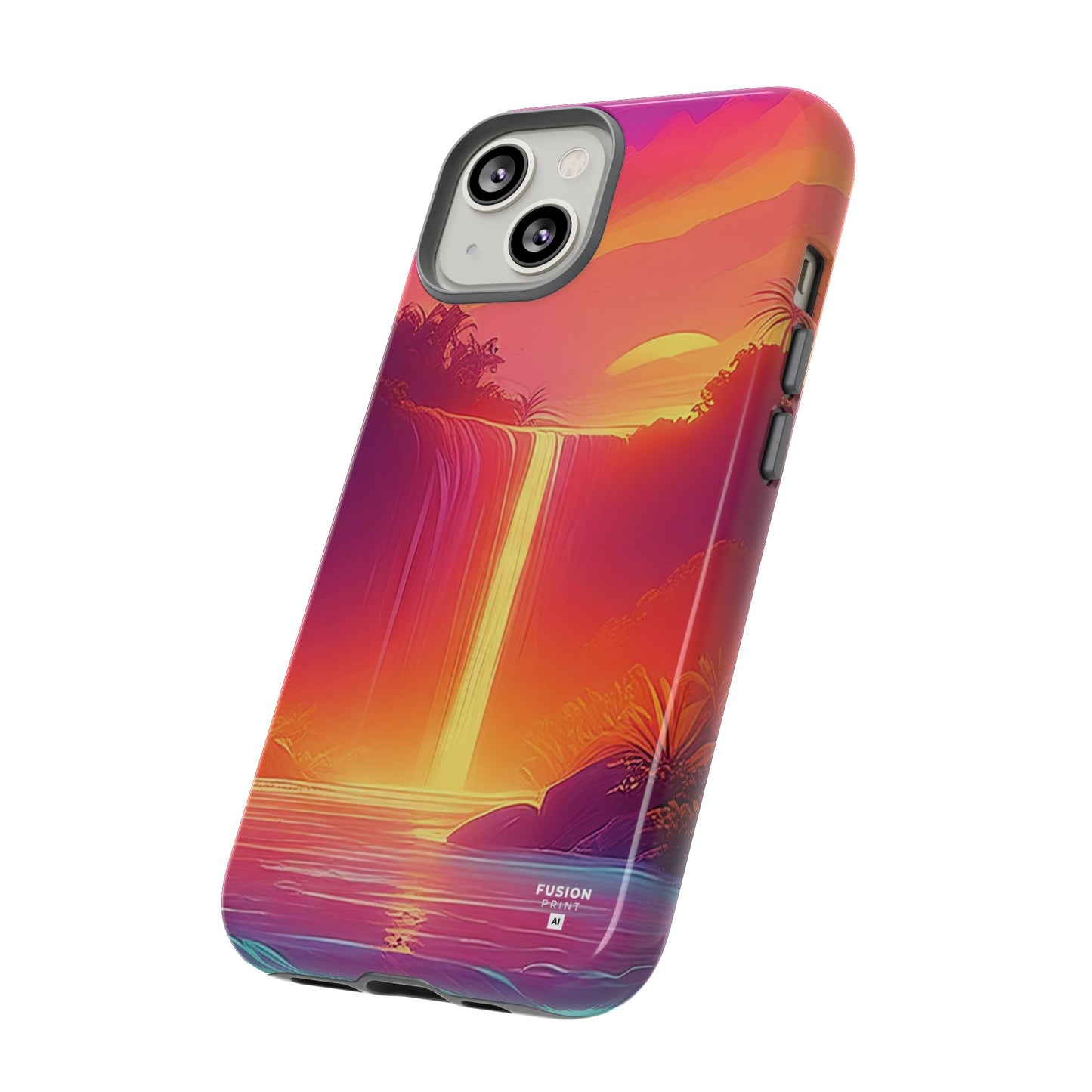 Synth-Wave Waterfall Sunrise Phone Case