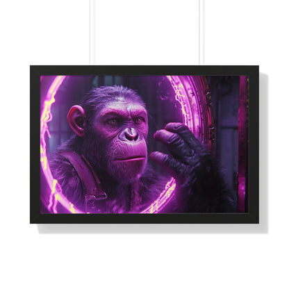 Primate Gazes into the Looking Glass - Version 1 - Framed Horizontal Poster