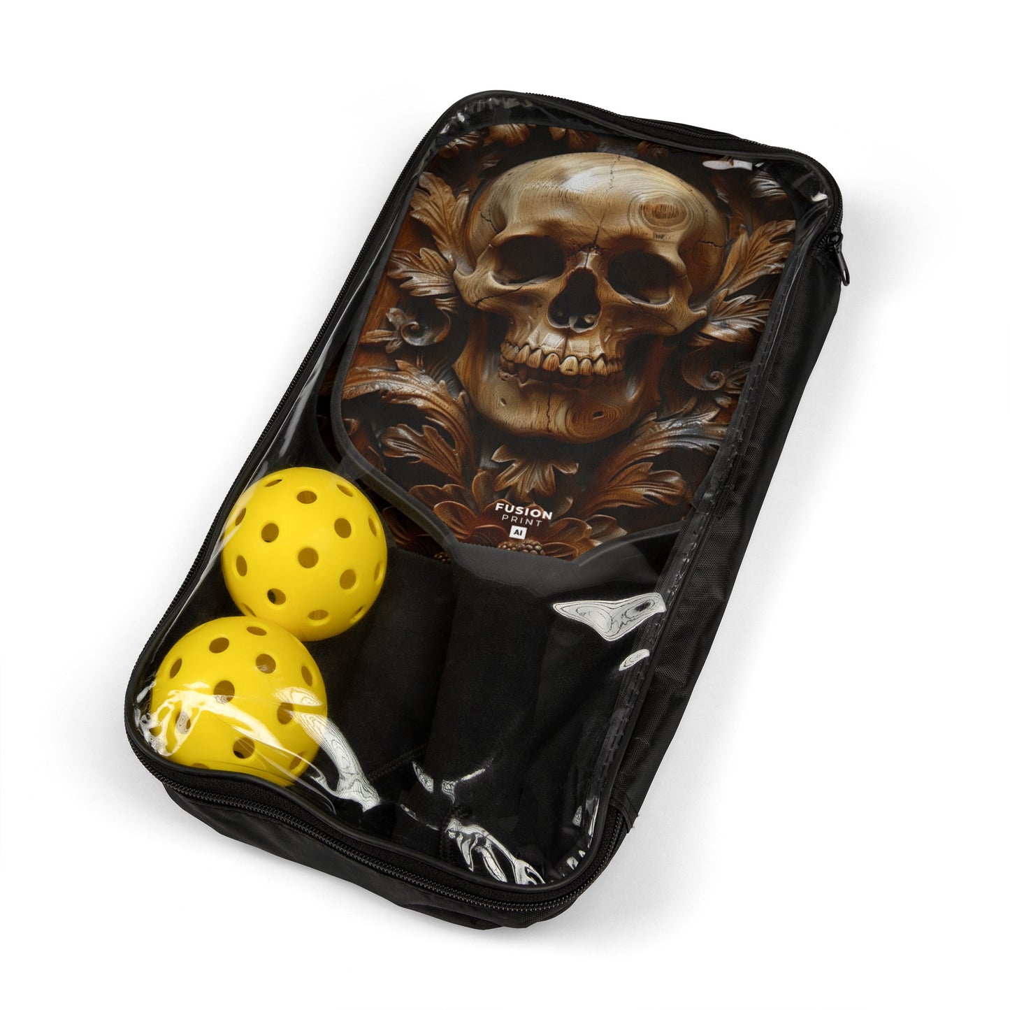 Wooden Skull Carving Pickleball Kit