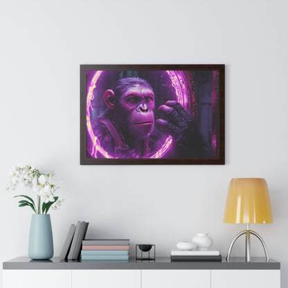 Primate Gazes into the Looking Glass - Version 1 - Framed Horizontal Poster