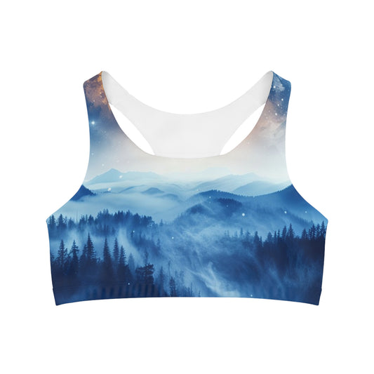 Moody Blue Mountain Landscape - Seamless Sports Bra