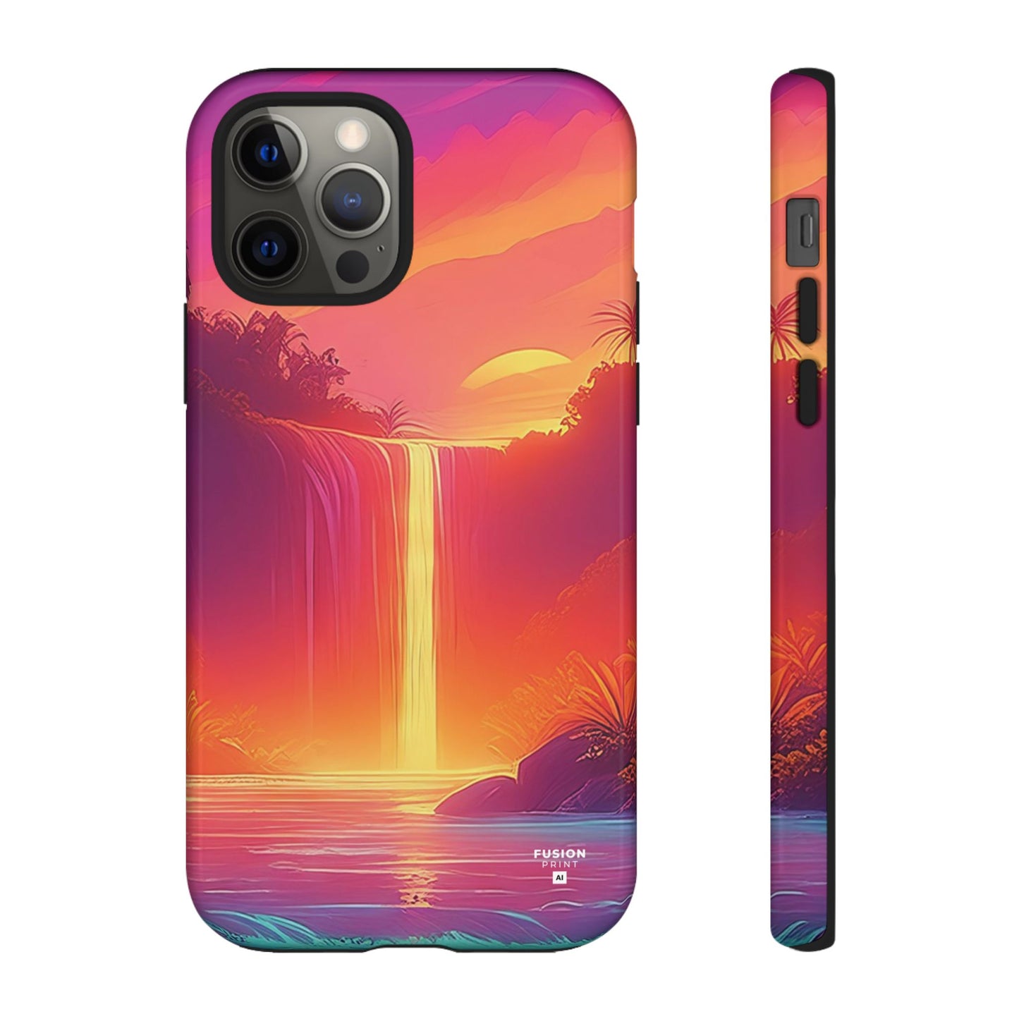 Synth-Wave Waterfall Sunrise Phone Case