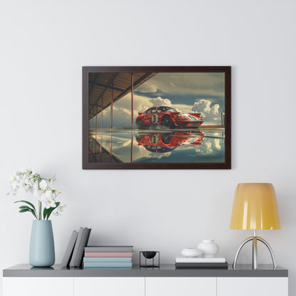 Red Race Car Readies for the Track - Framed Horizontal Poster