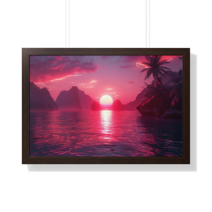 Synth-wave Sunrise - Framed Horizontal Poster