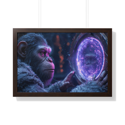 Primate Gazes into the Looking Glass - Version 2 - Framed Horizontal Poster