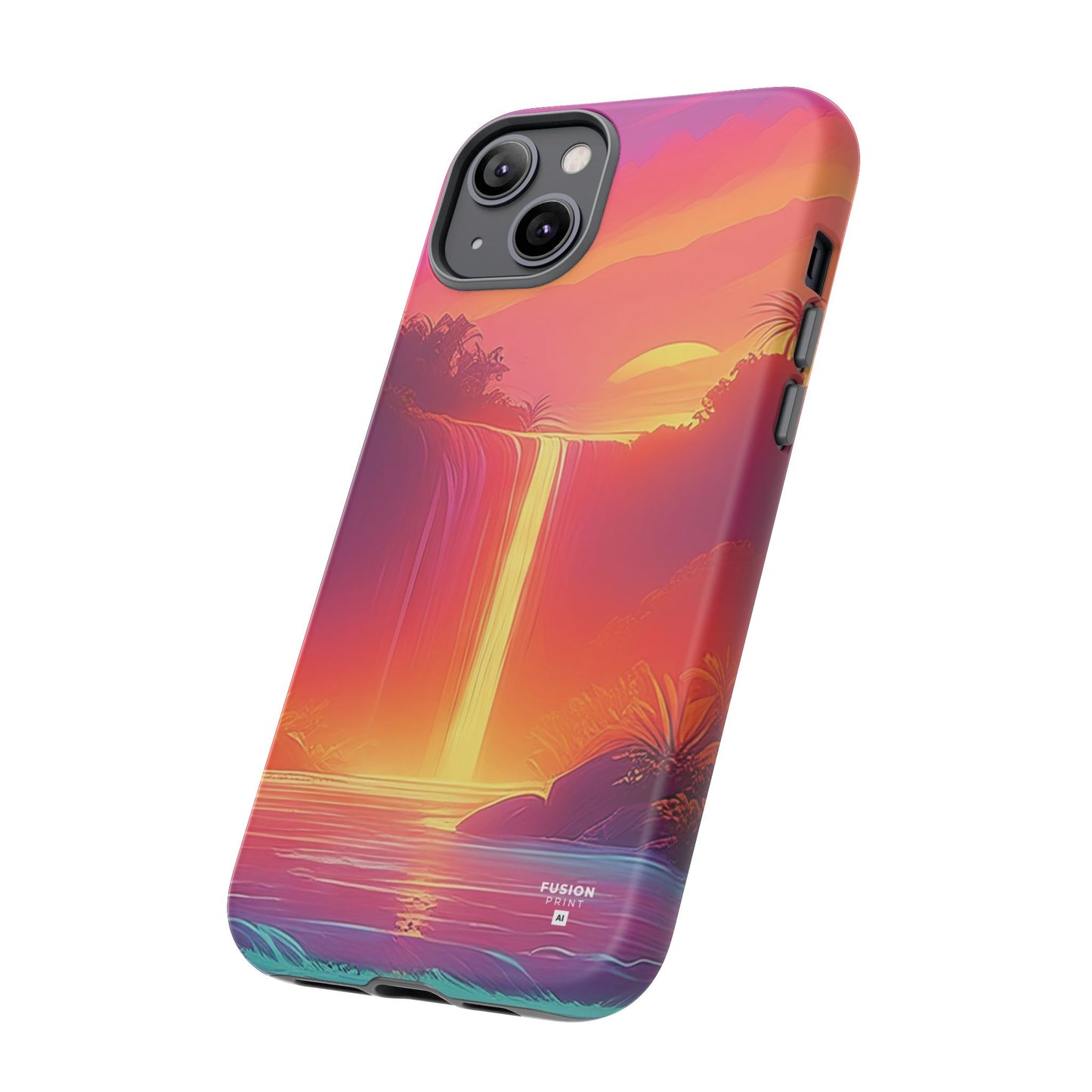 Synth-Wave Waterfall Sunrise Phone Case