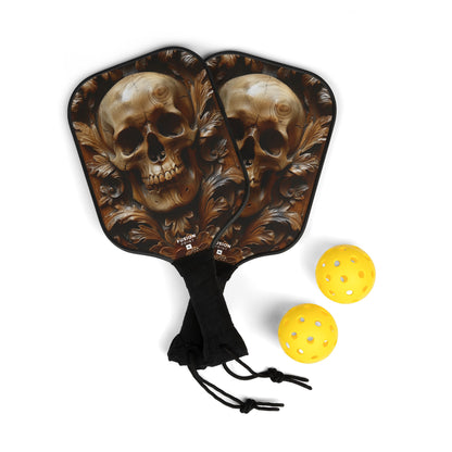 Wooden Skull Carving Pickleball Kit