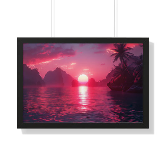 Synth-wave Sunrise - Framed Horizontal Poster