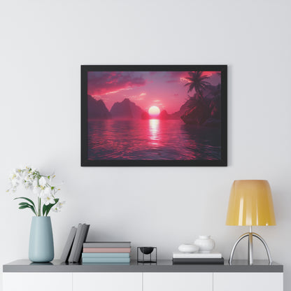 Synth-wave Sunrise - Framed Horizontal Poster