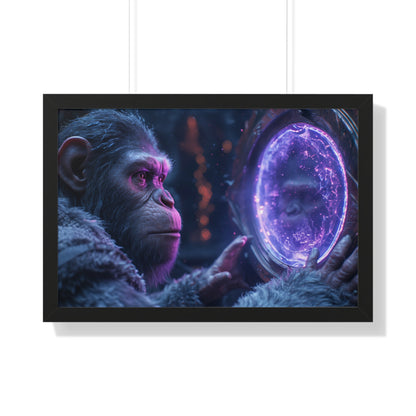 Primate Gazes into the Looking Glass - Version 2 - Framed Horizontal Poster