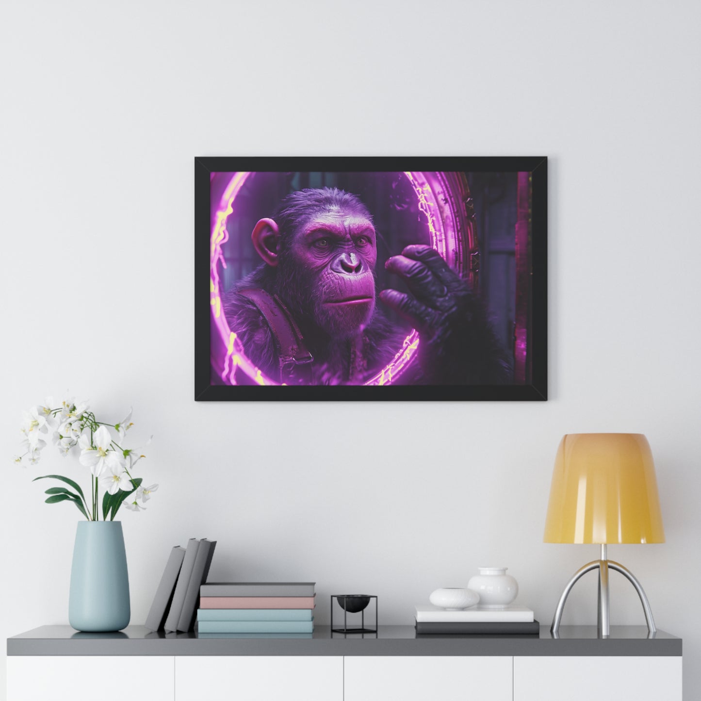 Primate Gazes into the Looking Glass - Version 1 - Framed Horizontal Poster