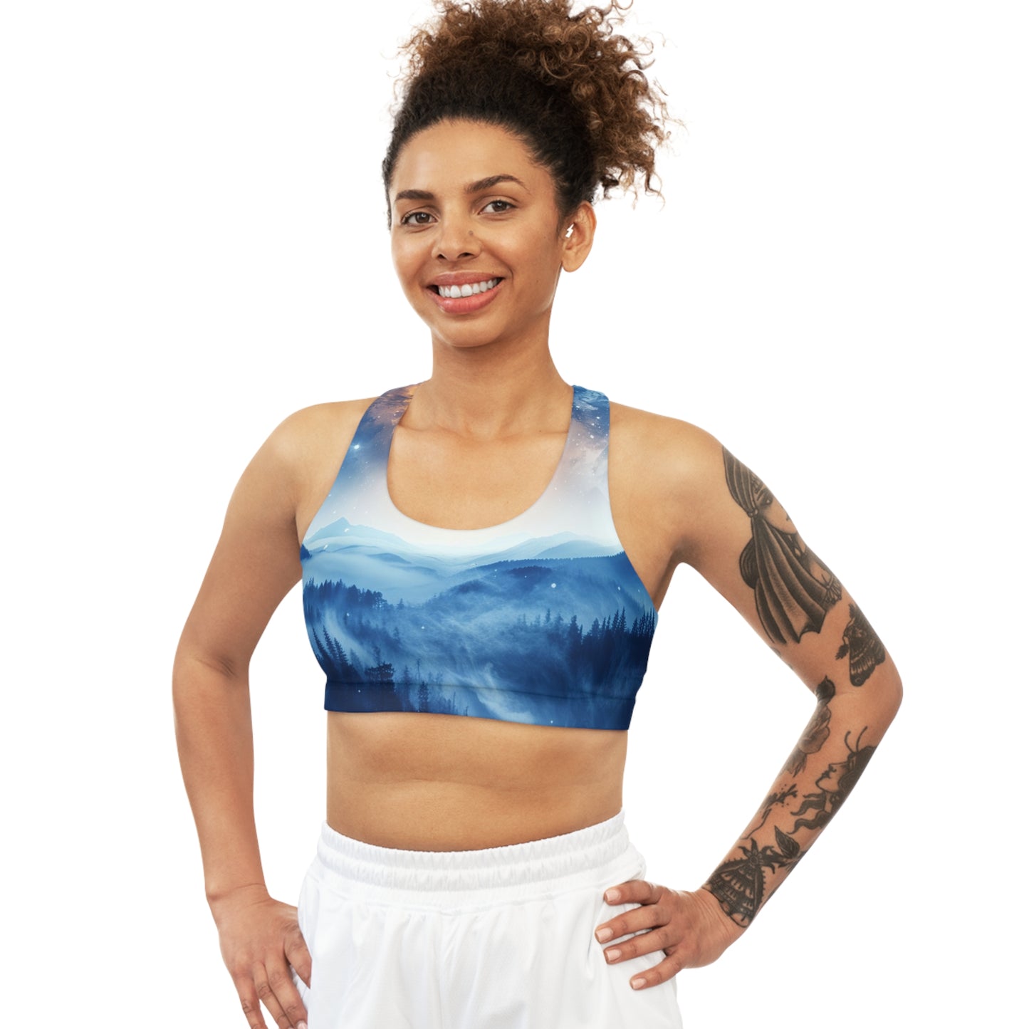 Moody Blue Mountain Landscape - Seamless Sports Bra