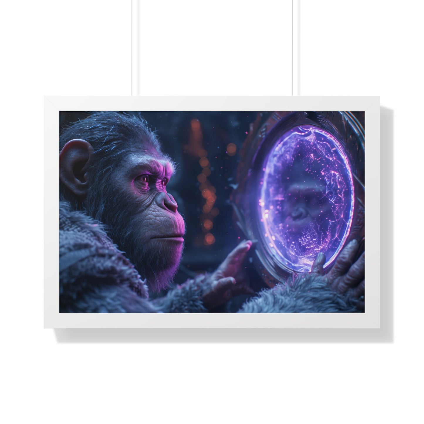 Primate Gazes into the Looking Glass - Version 2 - Framed Horizontal Poster