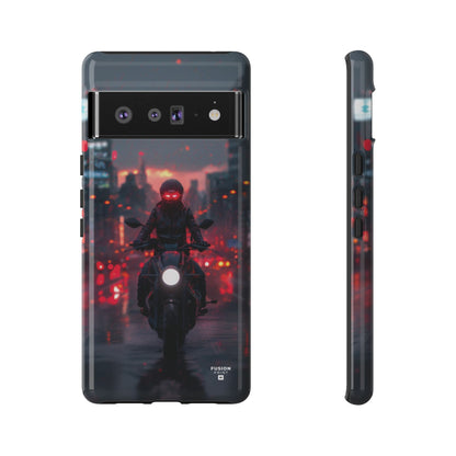 Futuristic Biker in the City Phone Case