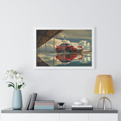 Red Race Car Readies for the Track - Framed Horizontal Poster