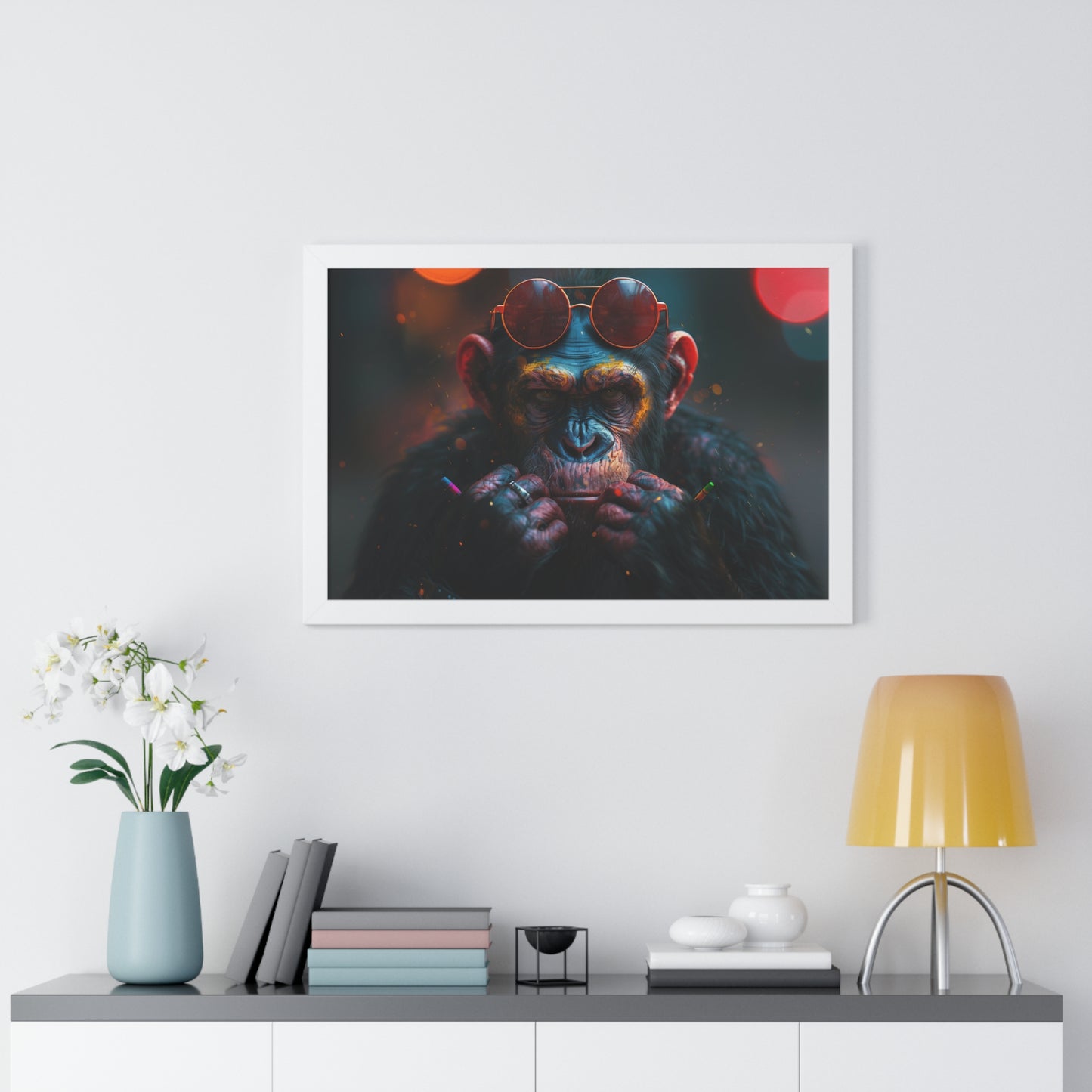 Primate with Crayon - Framed Horizontal Poster