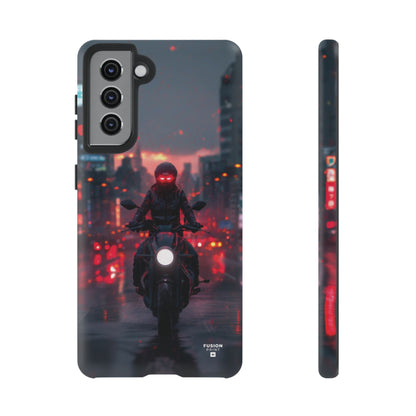 Futuristic Biker in the City Phone Case