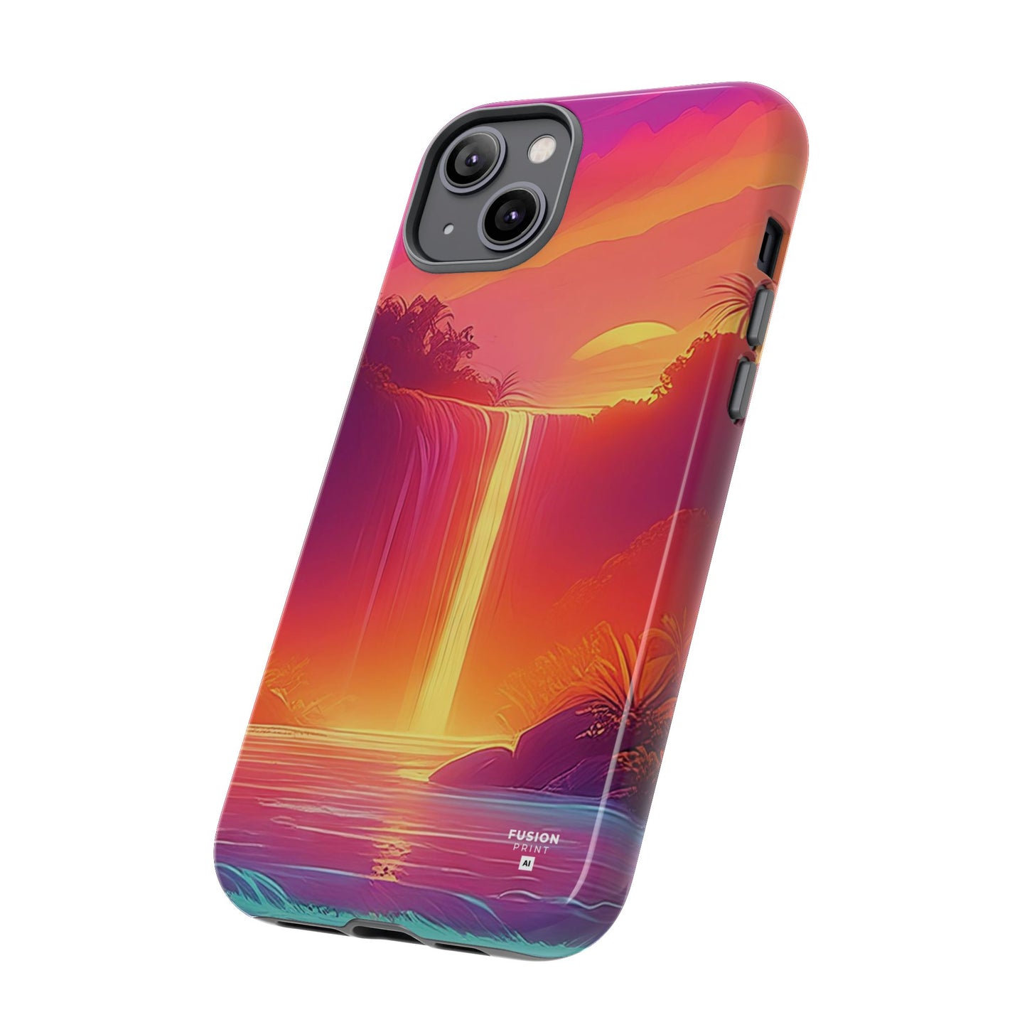 Synth-Wave Waterfall Sunrise Phone Case