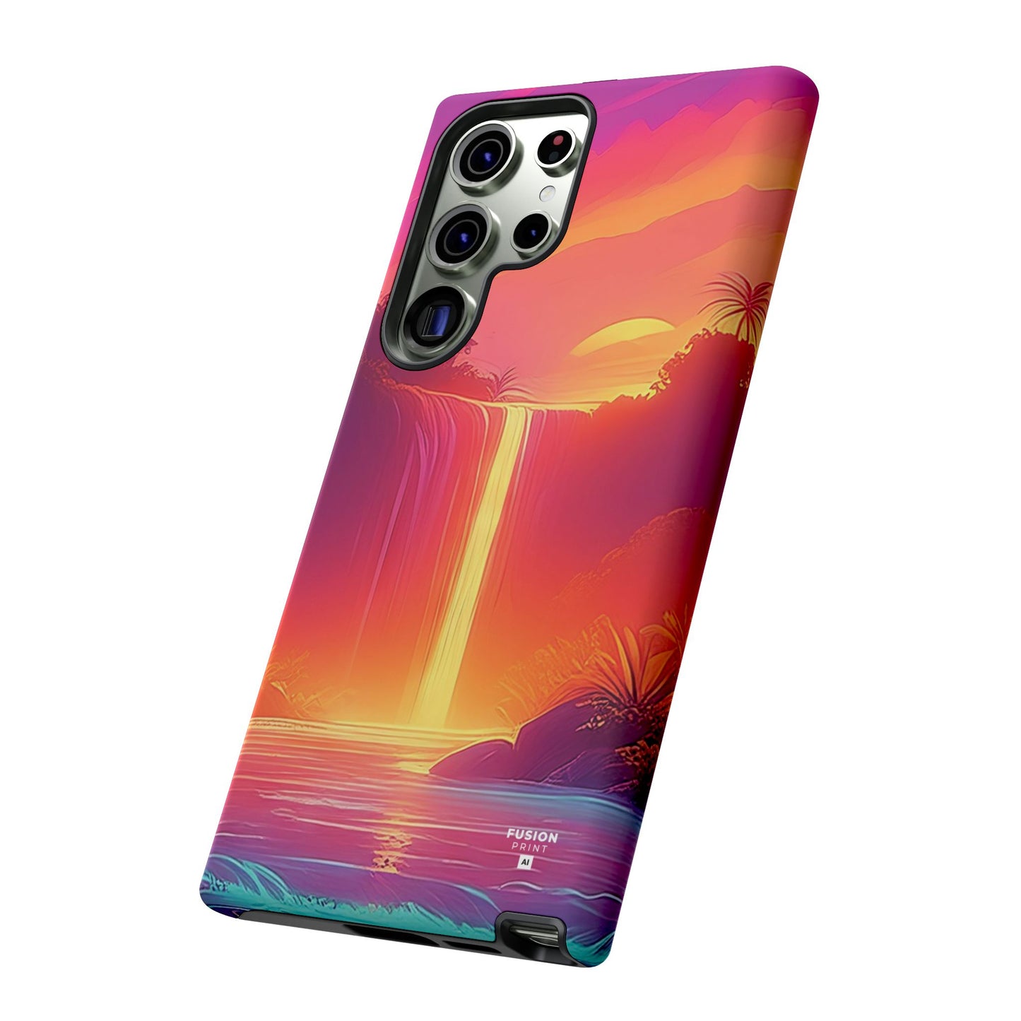 Synth-Wave Waterfall Sunrise Phone Case