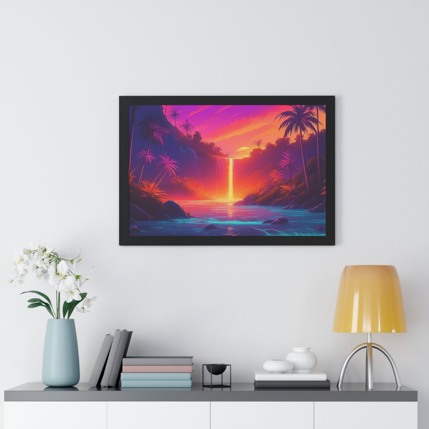 Synth-wave Jungle - Framed Horizontal Poster