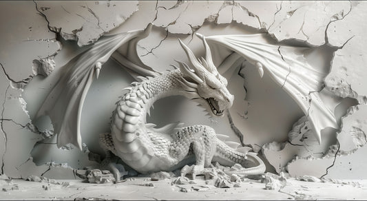 Digital Art Download - 3D Marble Sculpture of Dragon Breaking Through