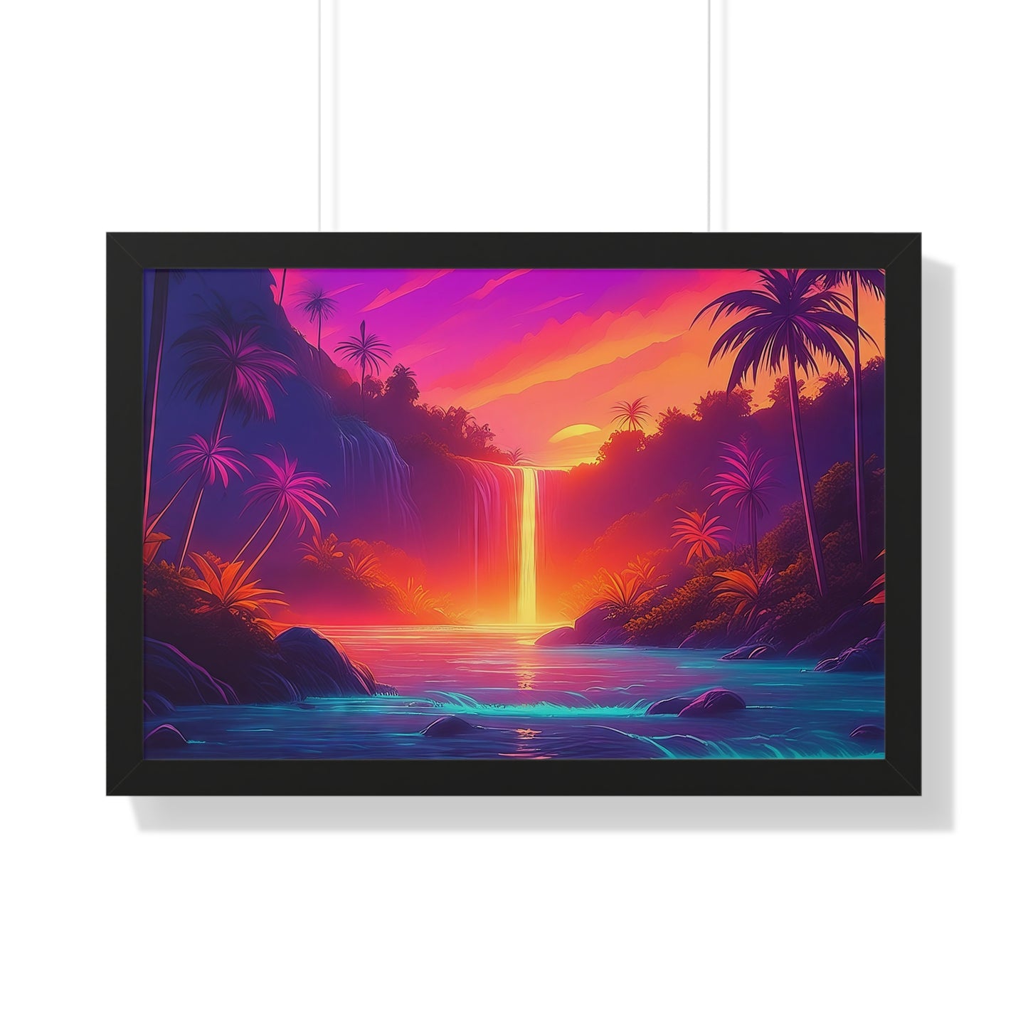 Synth-wave Jungle - Framed Horizontal Poster