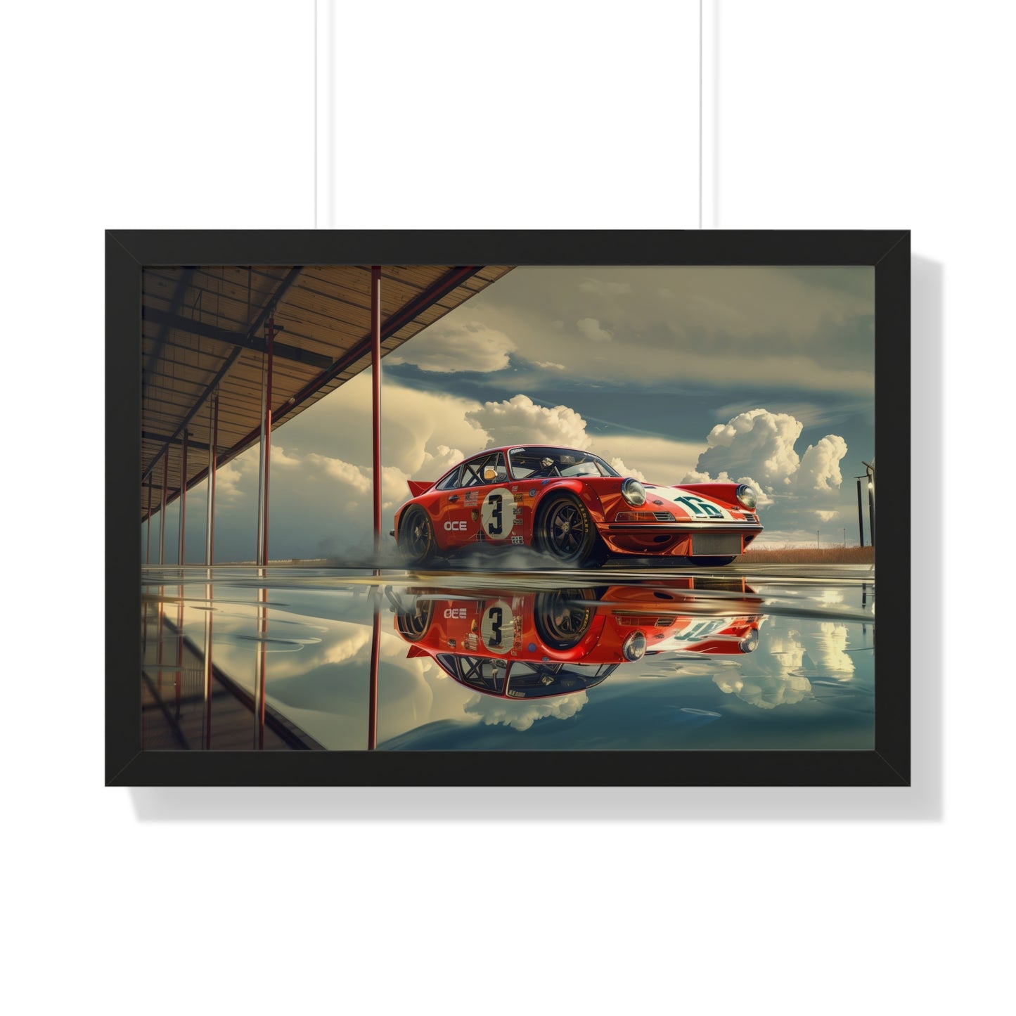 Red Race Car Readies for the Track - Framed Horizontal Poster