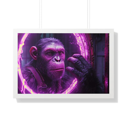 Primate Gazes into the Looking Glass - Version 1 - Framed Horizontal Poster