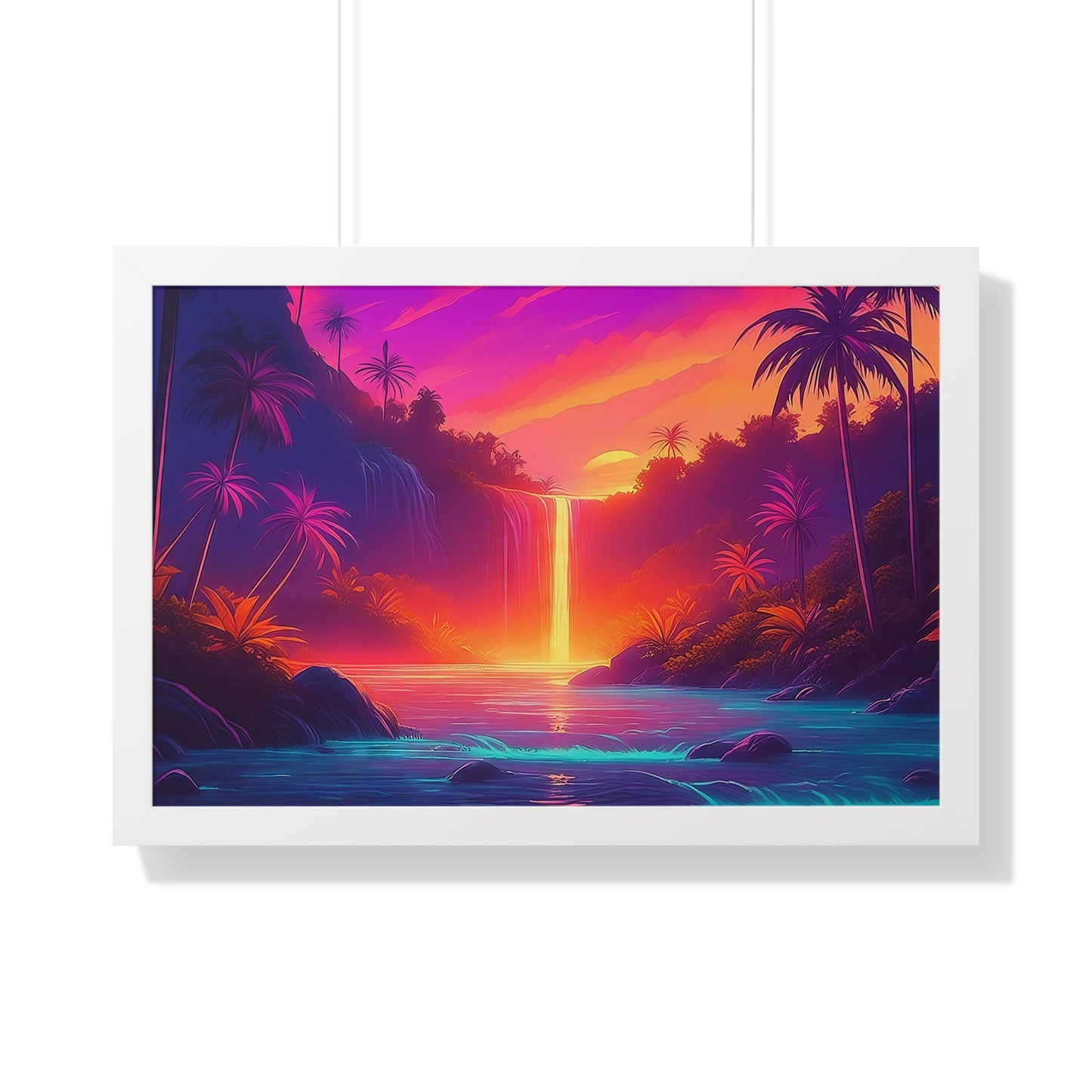 Synth-wave Jungle - Framed Horizontal Poster