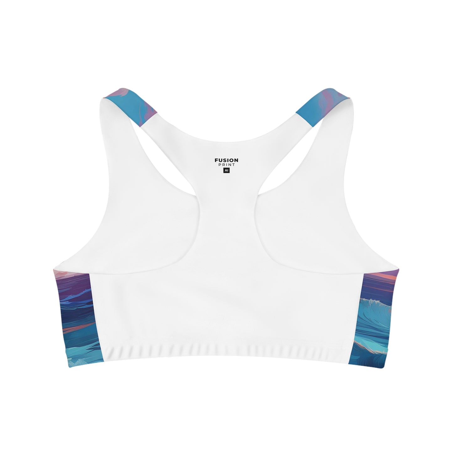 Pop Art Pastel Sky with Clouds Above the Ocean - Seamless Sports Bra