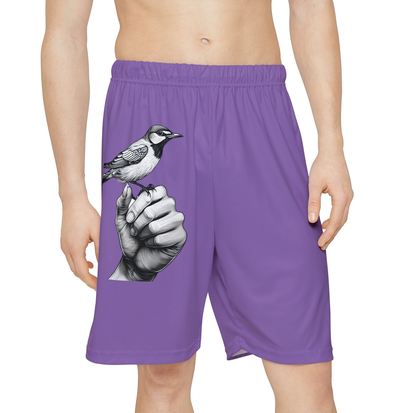 Bird on a Finger - Men’s Sports Shorts (Light Purple)