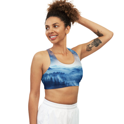 Moody Blue Mountain Landscape - Seamless Sports Bra