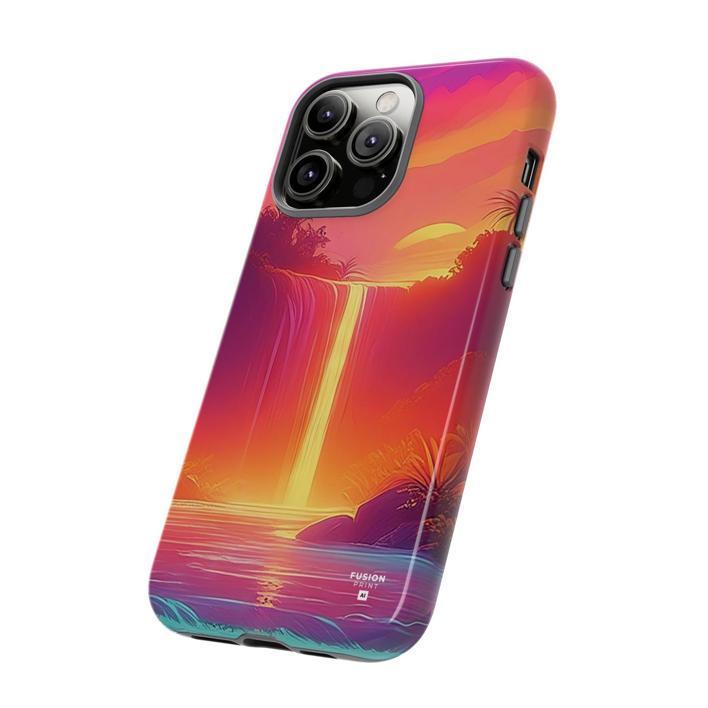 Synth-Wave Waterfall Sunrise Phone Case