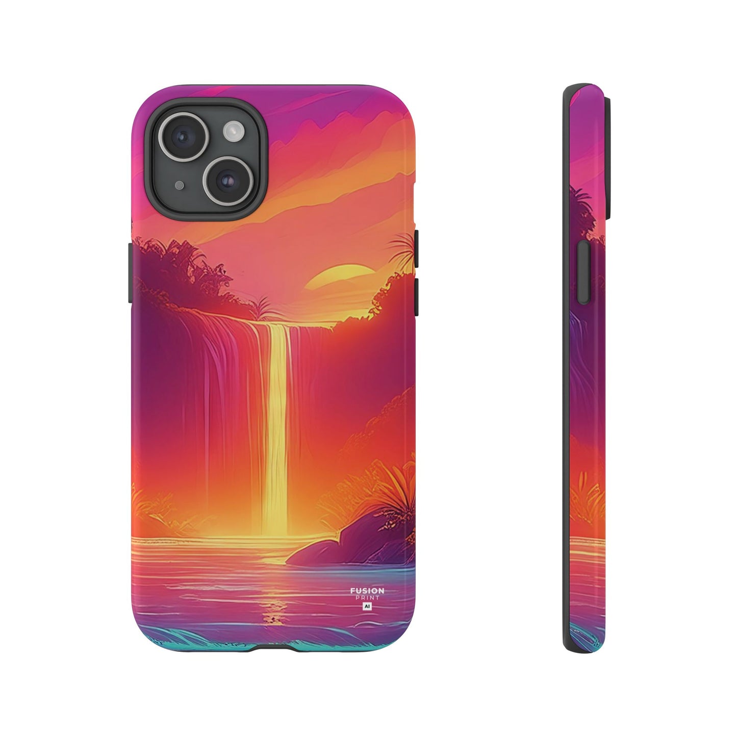 Synth-Wave Waterfall Sunrise Phone Case