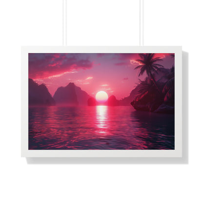 Synth-wave Sunrise - Framed Horizontal Poster