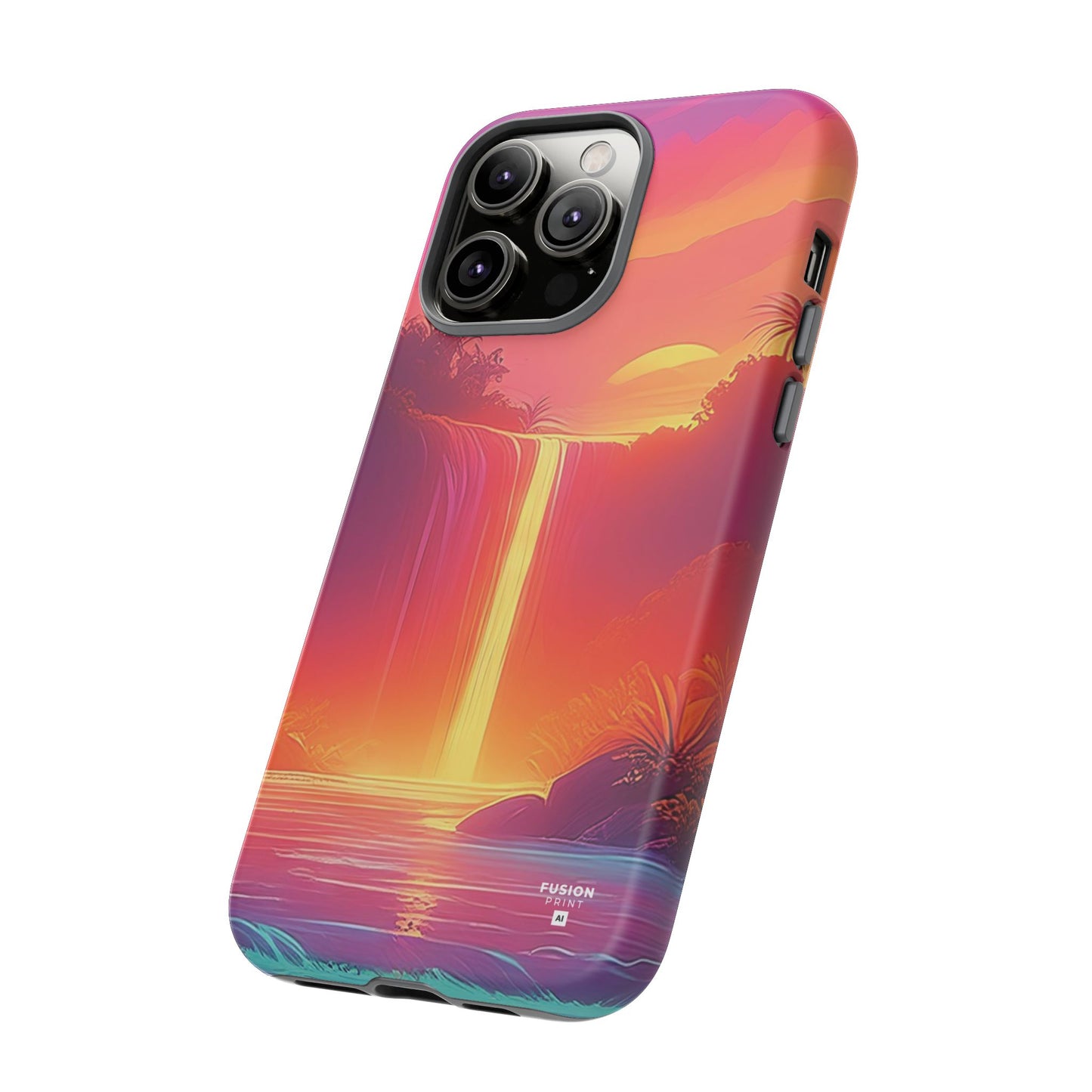 Synth-Wave Waterfall Sunrise Phone Case