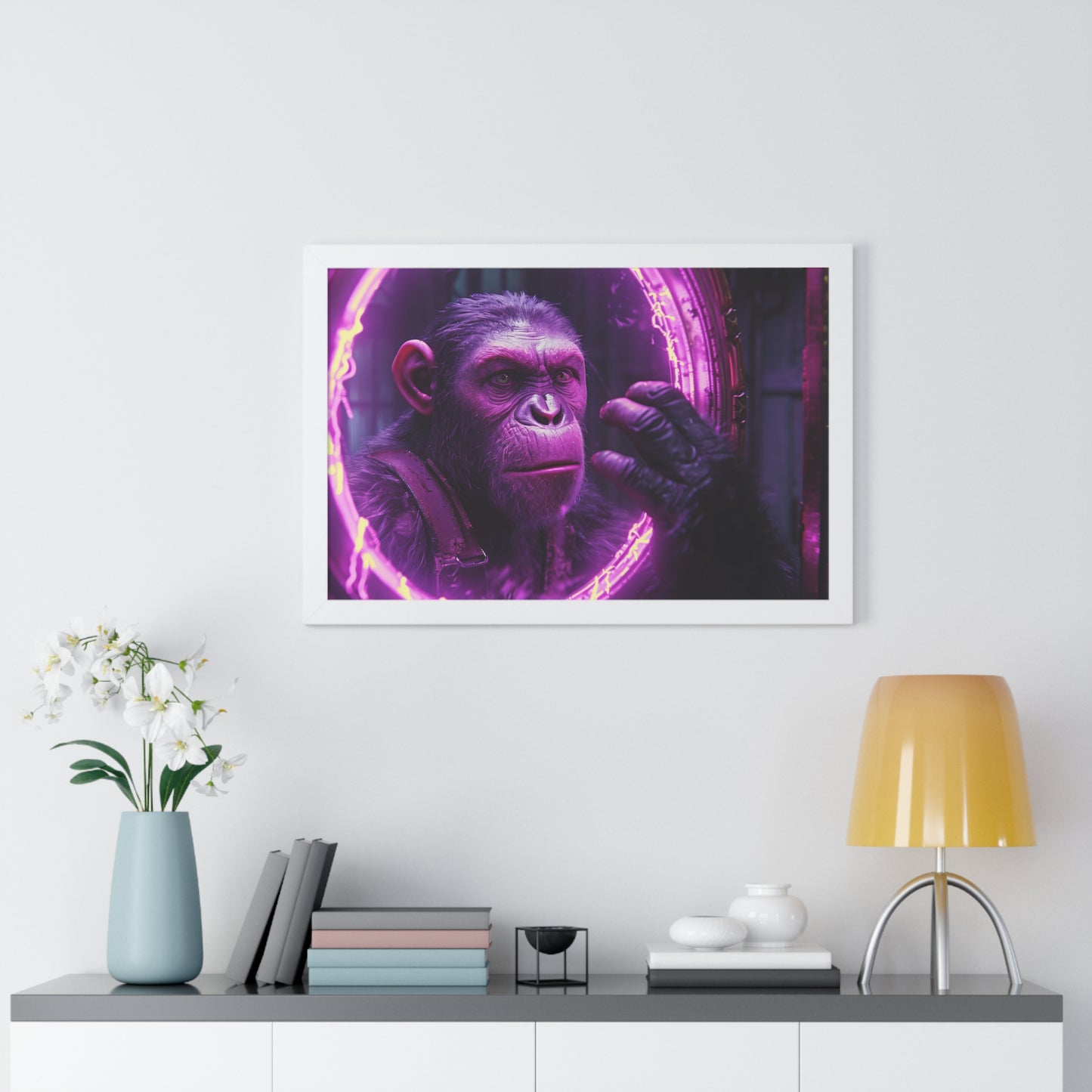 Primate Gazes into the Looking Glass - Version 1 - Framed Horizontal Poster