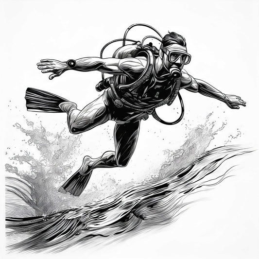 Digital Art Download - Scuba Diver Ink Drawing