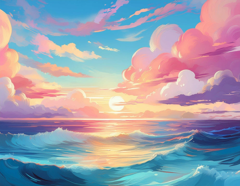 Digital Art Download - Pop Art Pastel Sky with Clouds Above the Ocean