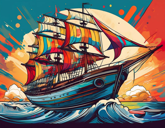 Digital Art Download - Pop Art Vintage Ship on the Sea