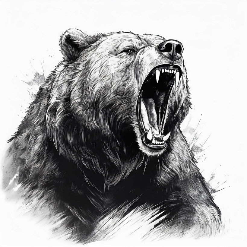 Digital Art Download - Roaring Bear Ink Drawing