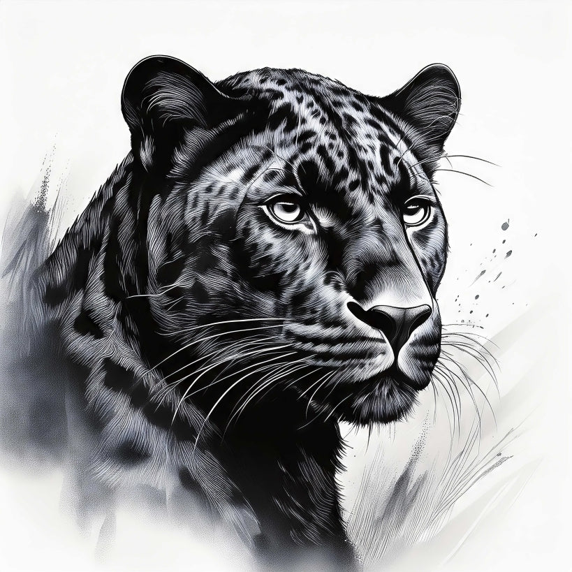 Digital Art Download - Black Leopard Ink Drawing