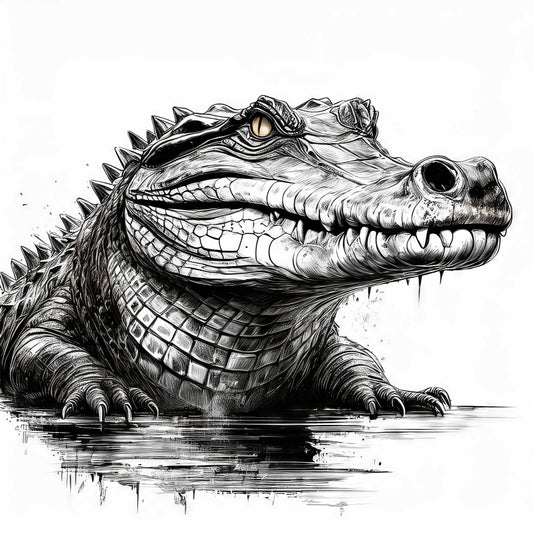 Digital Art Download - Crocodile Ink Drawing