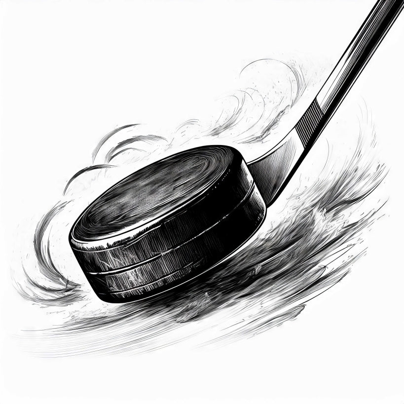 Digital Art Download - Hockey Puck & Stick Ink Drawing