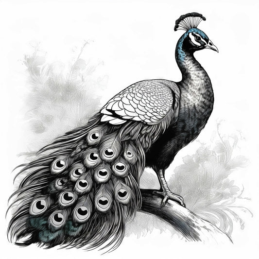 Digital Art Download - Peacock Ink Drawing