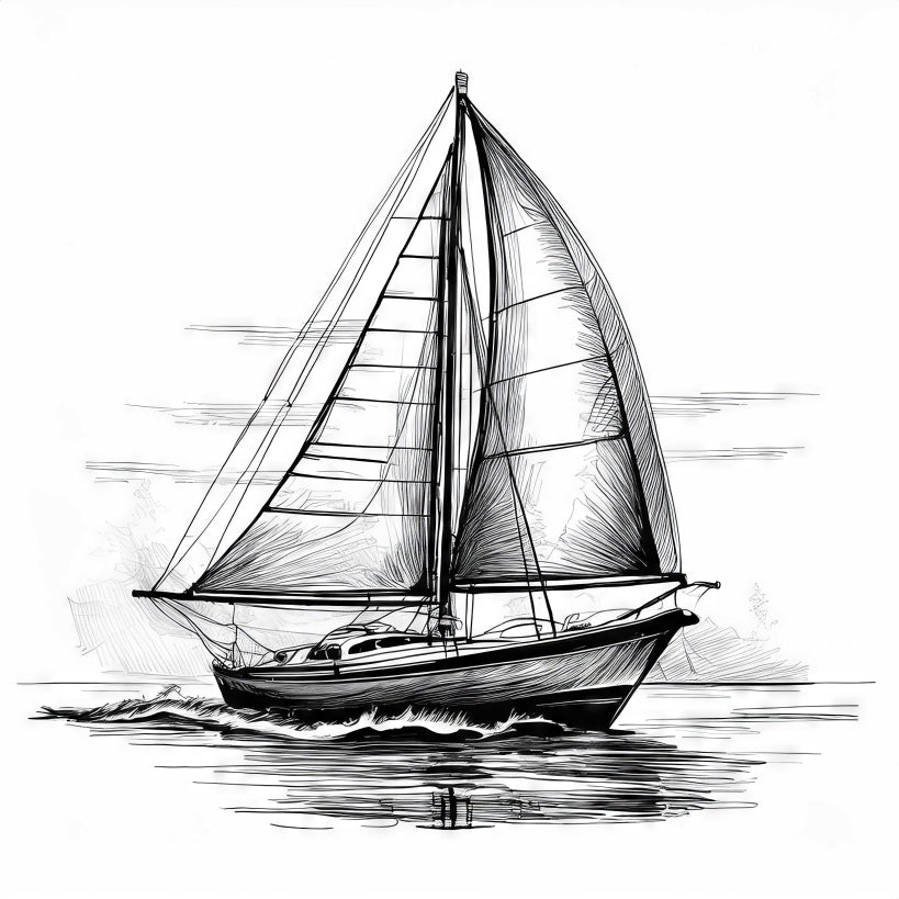 Digital Art Download - Sailboat on the Water Ink Drawing